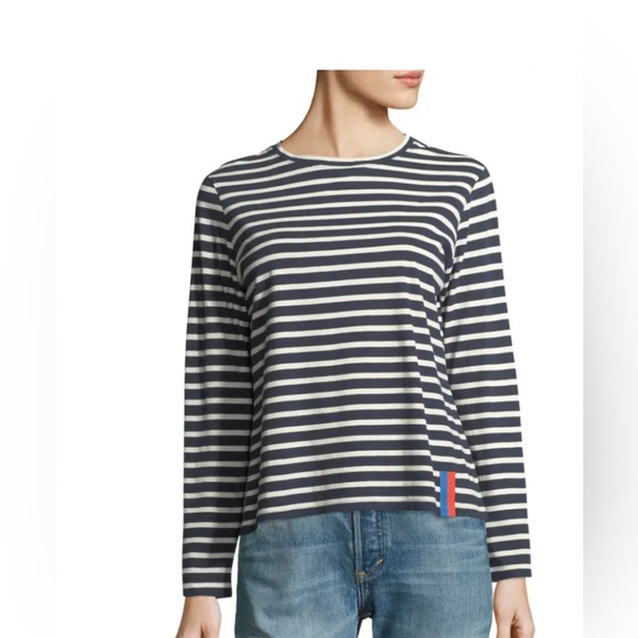 NWT Kule Crewneck Long-Sleeve Striped Cotton Top - Navy, White - Picture 1 of 6